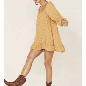 Show Me Your‎ Mumu Women's Gold Yellow Dot Briar Mini Dress Pockets Lined MEDIUM